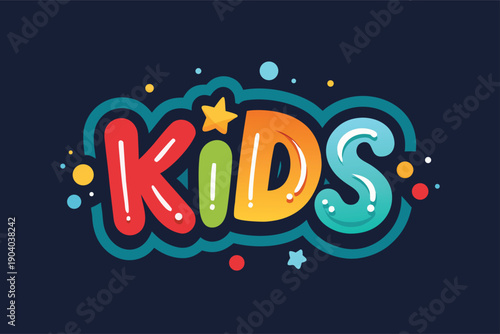 Vibrant colorful kids text with playful design elements
