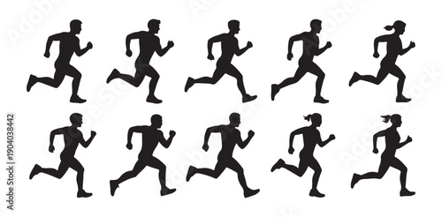 Sprinting man and woman silhouettes showing fast movement and athletic energy for sports branding work