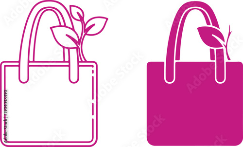 Two distinct handbags with different designs and colors isolated on white background, illustration