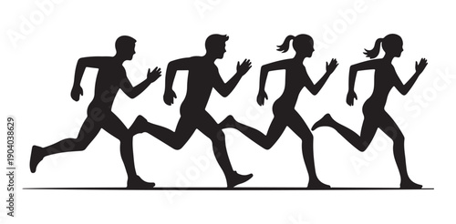 Runners silhouette group jogging together marathon race exercising speed fitness sport competition graphic