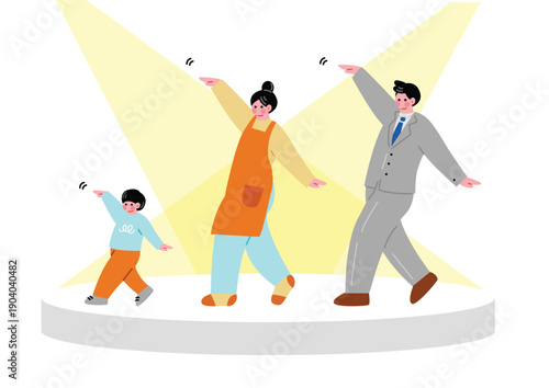 ステージで踊る家族