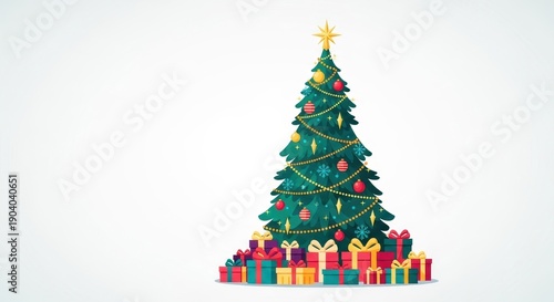 Festive Christmas Tree with Gifts Illustration for Holiday Season.