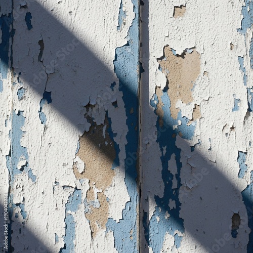 Weathered Wooden Surface With Peeling Paint And Shadow Texture