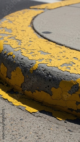 Weathered Yellow Line On Concrete Curb Abstract Texture Background