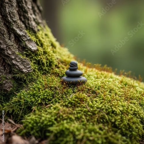 Zen Stone Stack On Mossy Forest Floor Nature Serenity