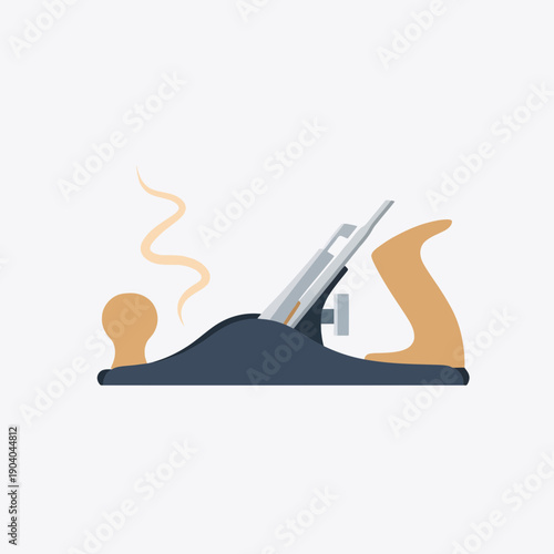 Woodworking hand plane tool, shavings, flat design