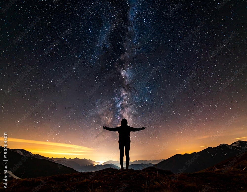 Fototapeta premium 天体観測、星の軌跡、宇宙とのつながり star watching