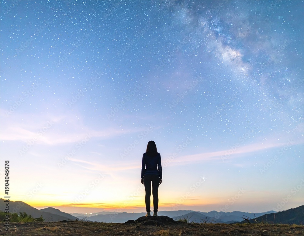 Obraz premium 天体観測、星の軌跡、宇宙とのつながり star watching