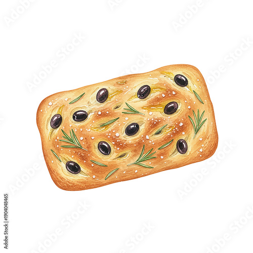 Delicious Focaccia Bread with Black Olives Rosemary and Salt Appetizing Italian Cuisine