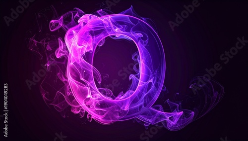 Vibrant neon purple and pink smoke forming the capital letter Q on a dark background flow fluid abstract energy design illustration