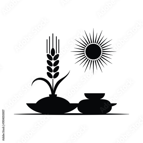Harvest Agriculture Symbol Wheat Bowl Sun Minimal Silhouette Vector Illustration