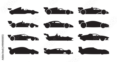 Modern and classic racing car silhouettes depicting high performance vehicles for track use