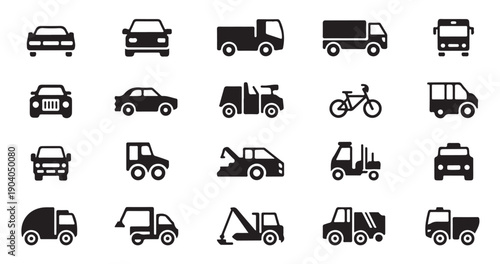 Vehicle types collection representing a range of transportation modes from cars to trucks and bikes