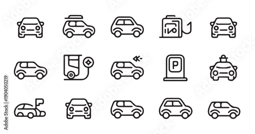 Automobile line icons set, car symbols collection, vector sketches, logo illustrations