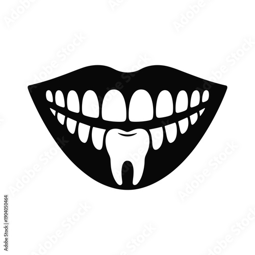 Smiling Mouth with Teeth Dental Care Silhouette Icon Vector Illustration