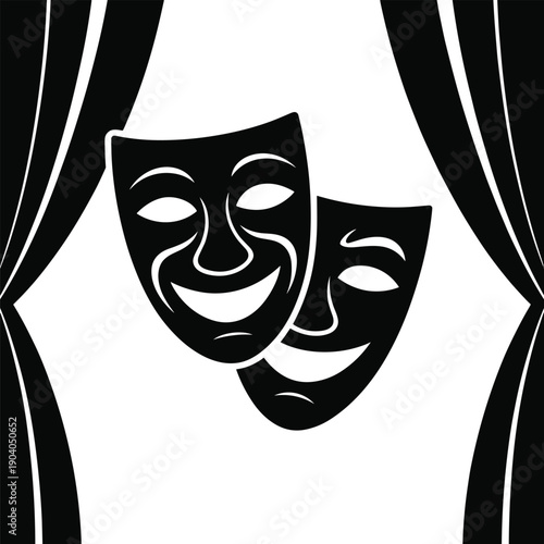 Theater Comedy and Tragedy Masks Stage Drama Silhouette Vector Illustration
