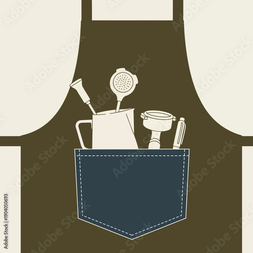 Barista Tools in Apron Pocket - Coffee Making Equipment Illustration