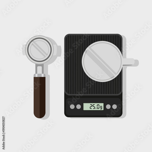 Espresso portafilter and coffee scale with 25g reading