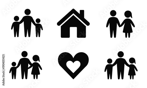 Family Love and Home Icon Set Parenthood Relationship Care Vector