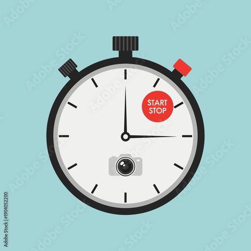 Stopwatch with camera icon and start stop button on blue background