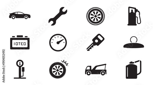 Automotive service icons collection featuring car repair maintenance and emergency elements