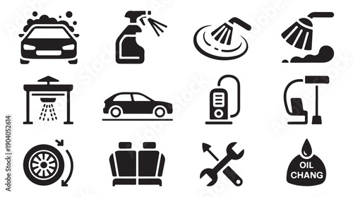 Automotive service icons set for car wash maintenance detailing and professional care work