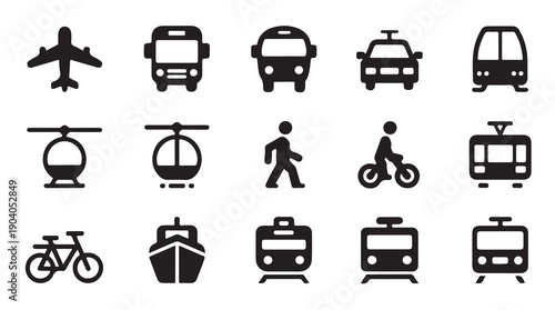 Set of transport icons airplane bus car train helicopter icons