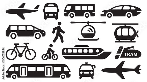 Transportation icons set airplane bus car train icons vector
