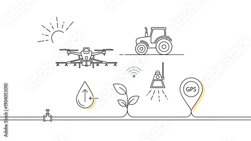 Smart Farming and Precision Agriculture Technology Line Icons