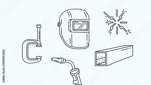 Welding equipment and tools on a light background