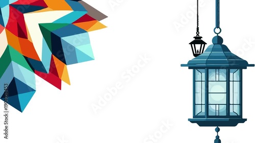 Modern Islamic Geometric Abstract Background with Hanging Lanterns