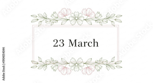 Floral calendar template for march 23rd with pink roses and leaves