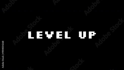 Level Up Glitch Text Animation with Random Letter Effect on Black Background