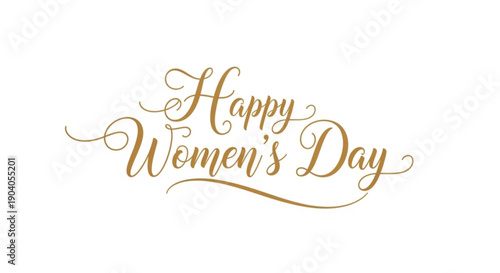 Golden happy women's day text on white background