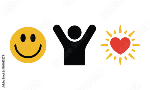 Positive Emotions Icons Set Smile Happiness Love Motivation Vector Illustration