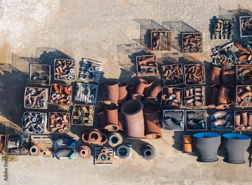 Large Water Pipe Fittings in Factory Storage Yard