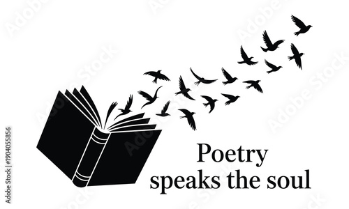 Poetry Speaks the Soul Open Book Birds Inspiration Quote Vector Illustration