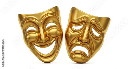 Golden comedy and tragedy theater masks