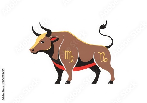 Flat illustration of ox, representing strength, diligence, and reliability in the Chinese zodiac.