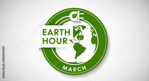Earth hour logo with green globe and white background