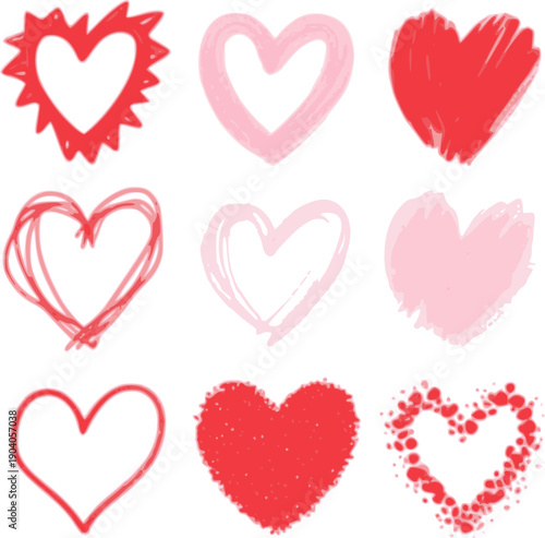 Vibrant heart design. Set of hearts as Valentine's day symbol, multilayered vector illustrations. Transparent background EPS version.