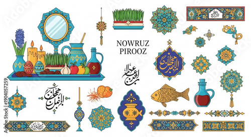 Vibrant nowruz pirooz festive elements and symbols arrangement