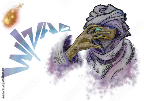 wizard's pose of covering his face with his palm