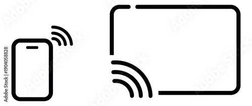 Line art illustration of a smartphone and screen icon depicting wireless casting for digital connectivity