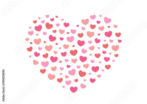 ハート型に集まるカラフルなハート装飾｜バレンタイン向けモチーフベクター