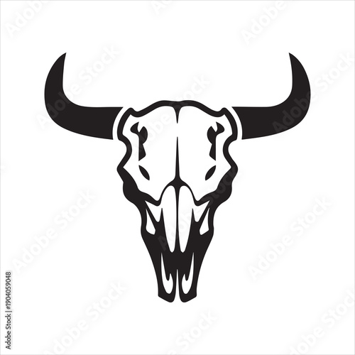 Bull Skull Silhouette Vector Icon – Western Ranch Symbol Illustration
