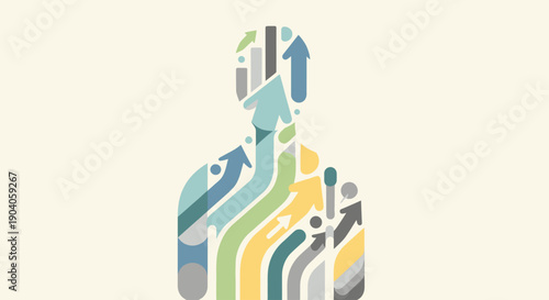 Illustration of a stylized human figure composed of colorful, swirling lines and shapes on a plain background, conveying a business concept.