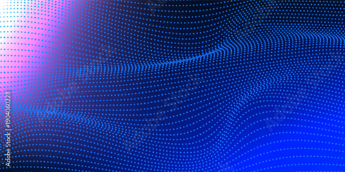 Abstract Waving Particle Technology Background Design. Abstract wave moving dots flow particles, hi-tech and big data background design for brochures, flyers, magazine, business card, banner. Vector