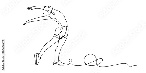 Minimalist one line art of a female gymnast bending backwards in a graceful athletic pose with a ball Vector, illustration