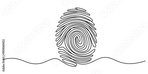 Minimalist continuous line art illustration of a human fingerprint on a plain white background Vector, illustration